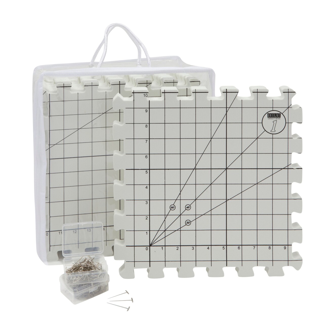Bright Creations 9 Extra Thick Blocking Board Mats for Knitting w/Grids, 200 T-Pins, 1 Storage Bag (210 Pieces)
